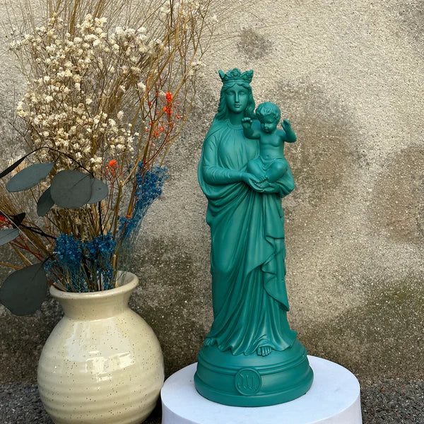 Statue Notre Dame de La Garde en résine, fabriquée par la marque J'ai Vu La Vierge, coloris Vert Emeraude, chez I.D DECO Marseille et en livraison partout en France