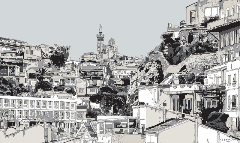 Tapis de sol en vinyle vue de Marseille, de la marque Pôdevache, disponible chez I.D DECO Marseille et en livraison partout en france