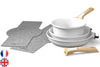Trio de poêles et casserole avec poignées détachables coloris polaire de la marque française Cookut, disponible chez I.D DECO Marseille et en livraison partout en France