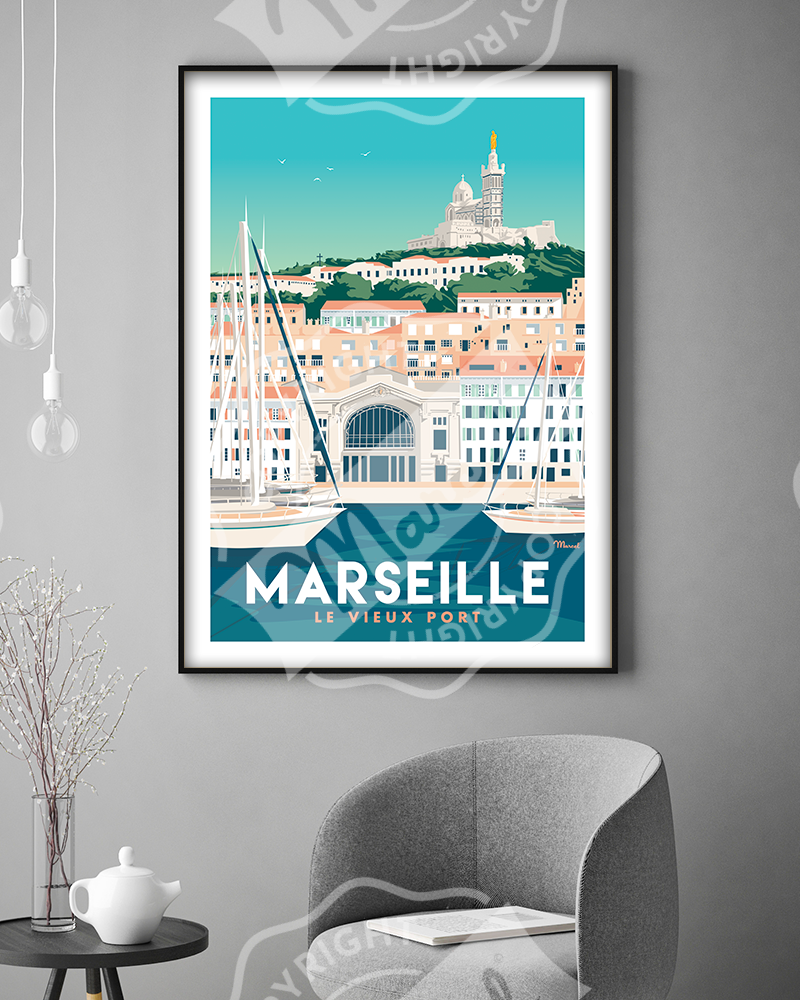 Poster Affiche Marseille Port Affiche Poster Vintage Voyage Art Deco 30's  31cm x 44cm - Cdiscount Maison