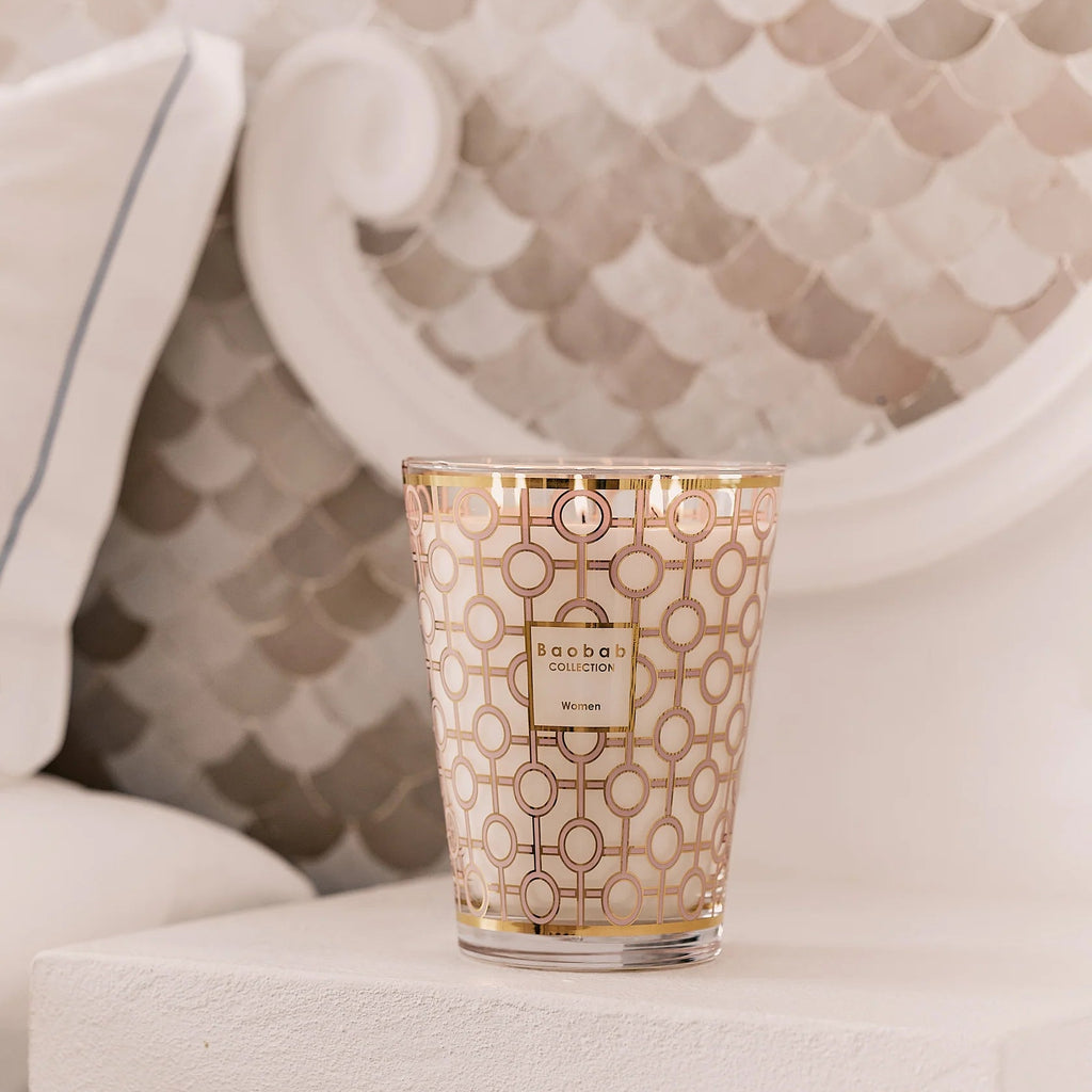 Bougie Baobab Women verre doré motif féminin parfum floral