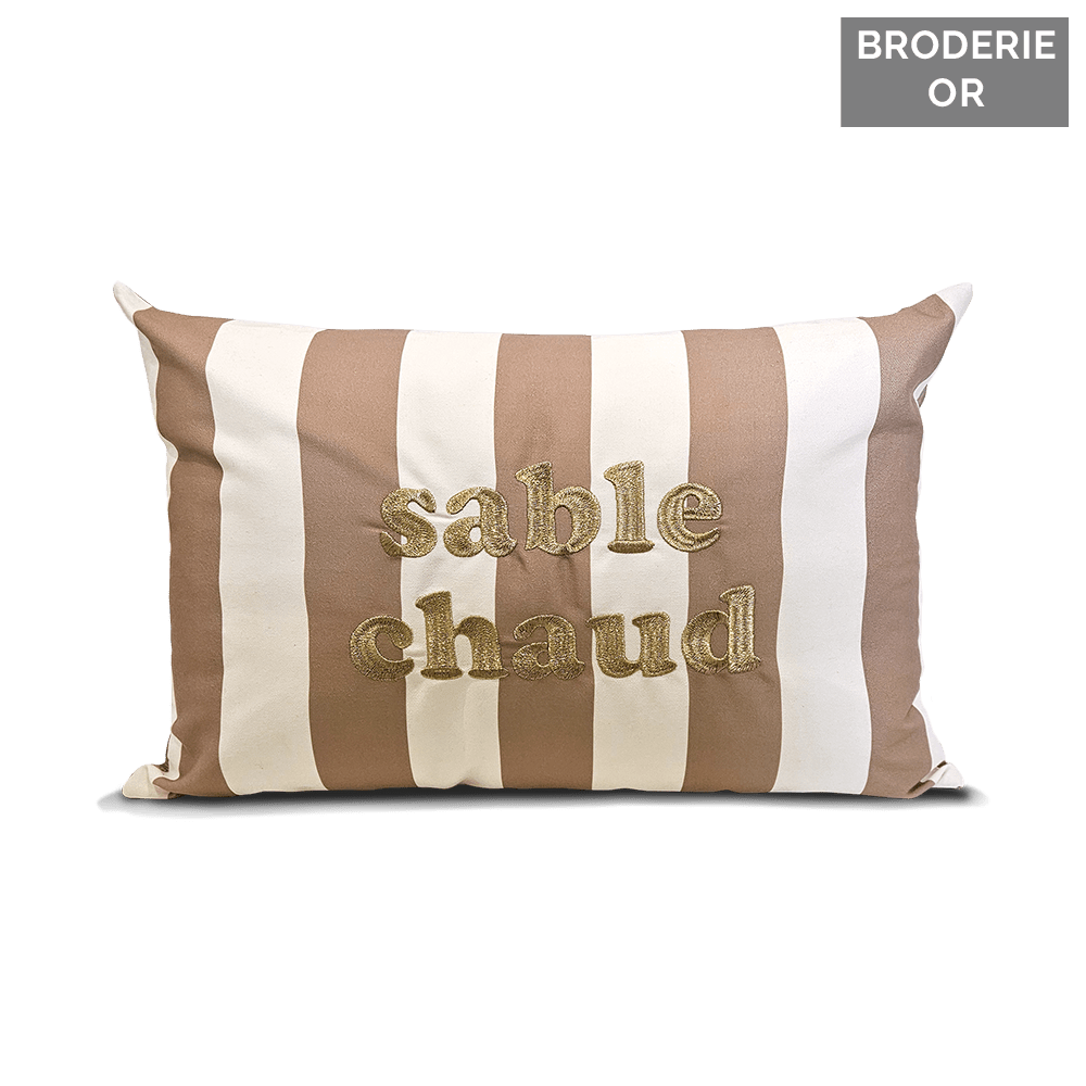Coussin extérieur brodé Sable Chaud - Pôdevache - I.D DECO MARSEILLE