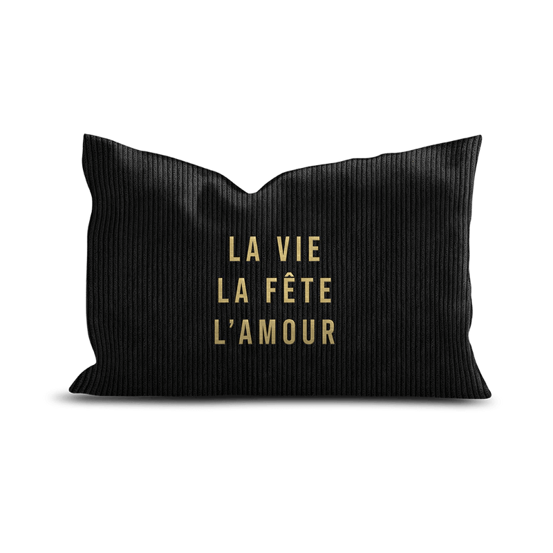 Coussin Velours Brodé Vie Fête Amour - Pôdevache - I.D DECO MARSEILLE