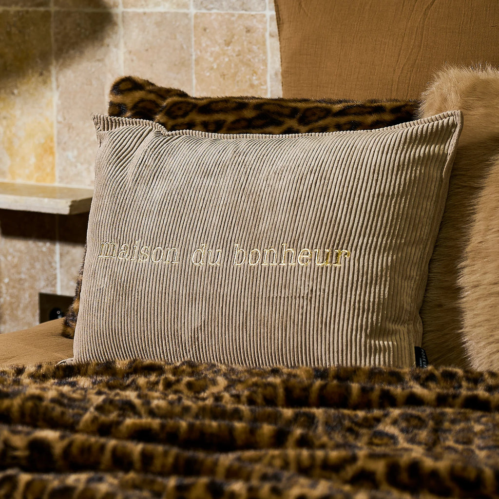 Coussin Velours Brodé Maison du Bonheur - Pôdevache - I.D DECO MARSEILLE