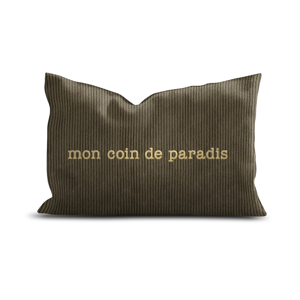Coussin Velours Brodé Mon coin de Paradis - Pôdevache - I.D DECO MARSEILLE