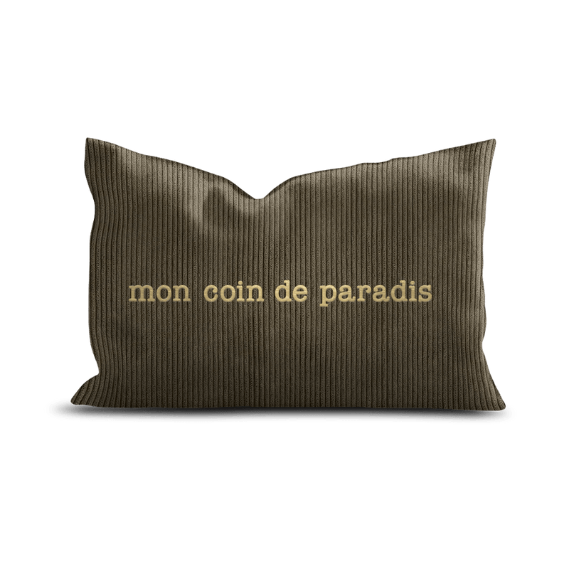 Coussin Velours Brodé Mon coin de Paradis - Pôdevache - I.D DECO MARSEILLE
