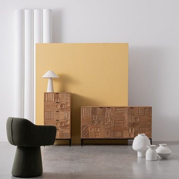 buffet bois massif 145 cm sculpté à la main design naturel contemporain