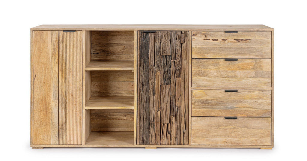 buffet bois recyclé 2 portes 4 tiroirs design naturel 175 cm