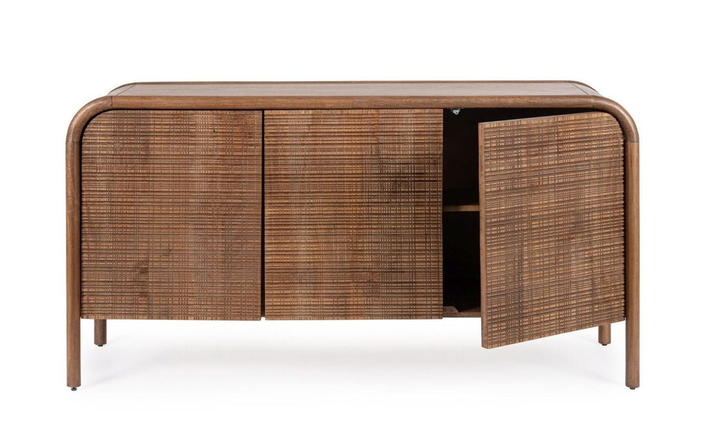 buffet bois 3 portes design arrondi naturel 145 cm