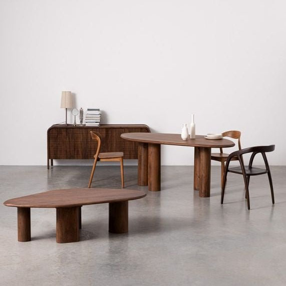 buffet bois 4 portes design arrondi naturel 180 cm