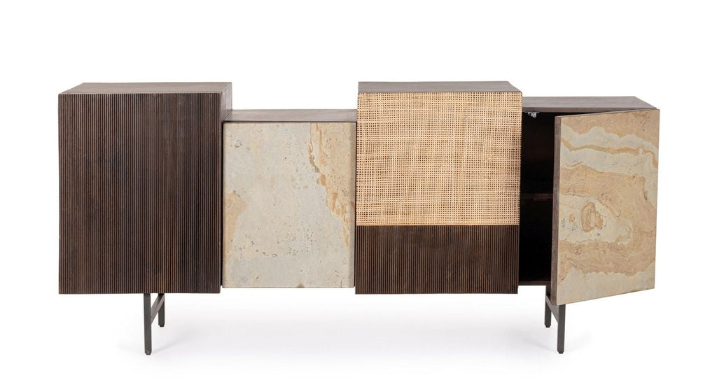 buffet bois pierre rotin 4 portes design moderne 180 cm