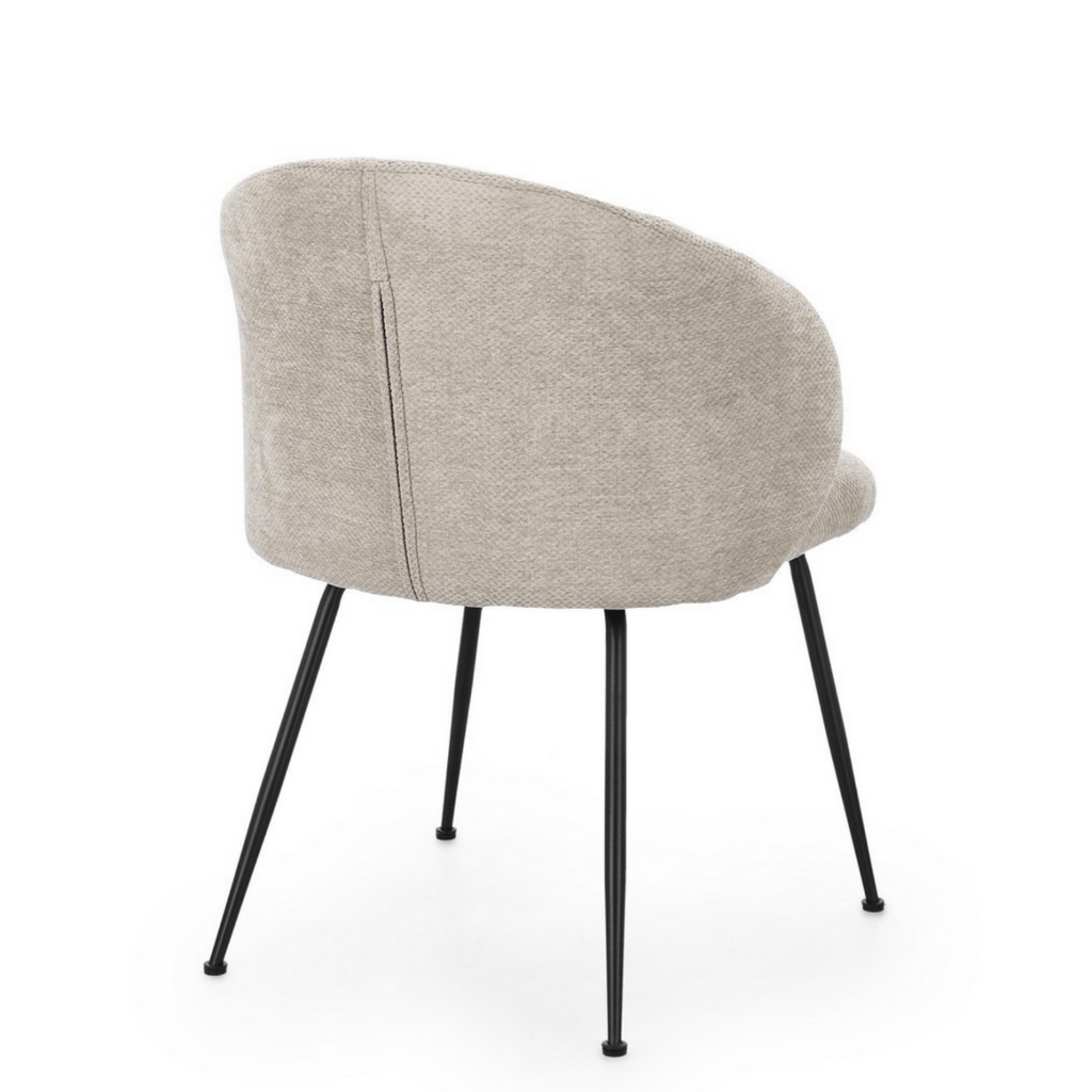 chaise design gris clair tissu chenille avec pieds métal noir