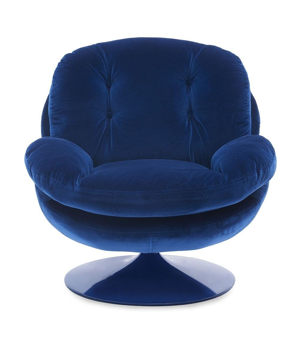 Fauteuil Pop Pivotant - Velours Bleu - I.D DECO MARSEILLE