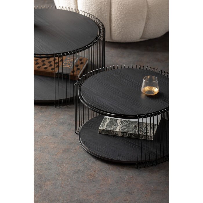 Tables basses rondes métal bois noir (lot de 2) - I.D DECO MARSEILLE