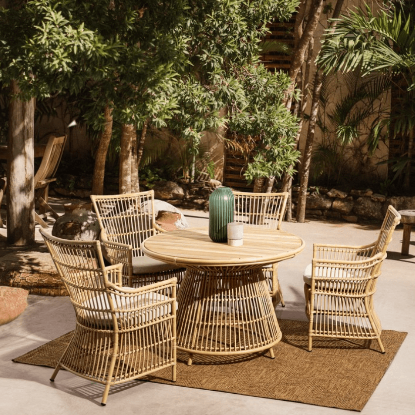 Table de jardin ronde PALMA Rotin & Teck Ø110 cm - I.D DECO MARSEILLE