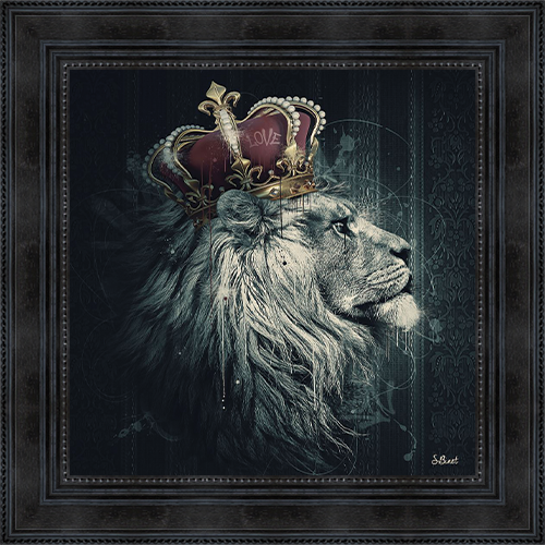 Nouveauté tableau carré Sylvain Binet Lion couronne disponible chez I.D DECO Marseille boutique de décoration