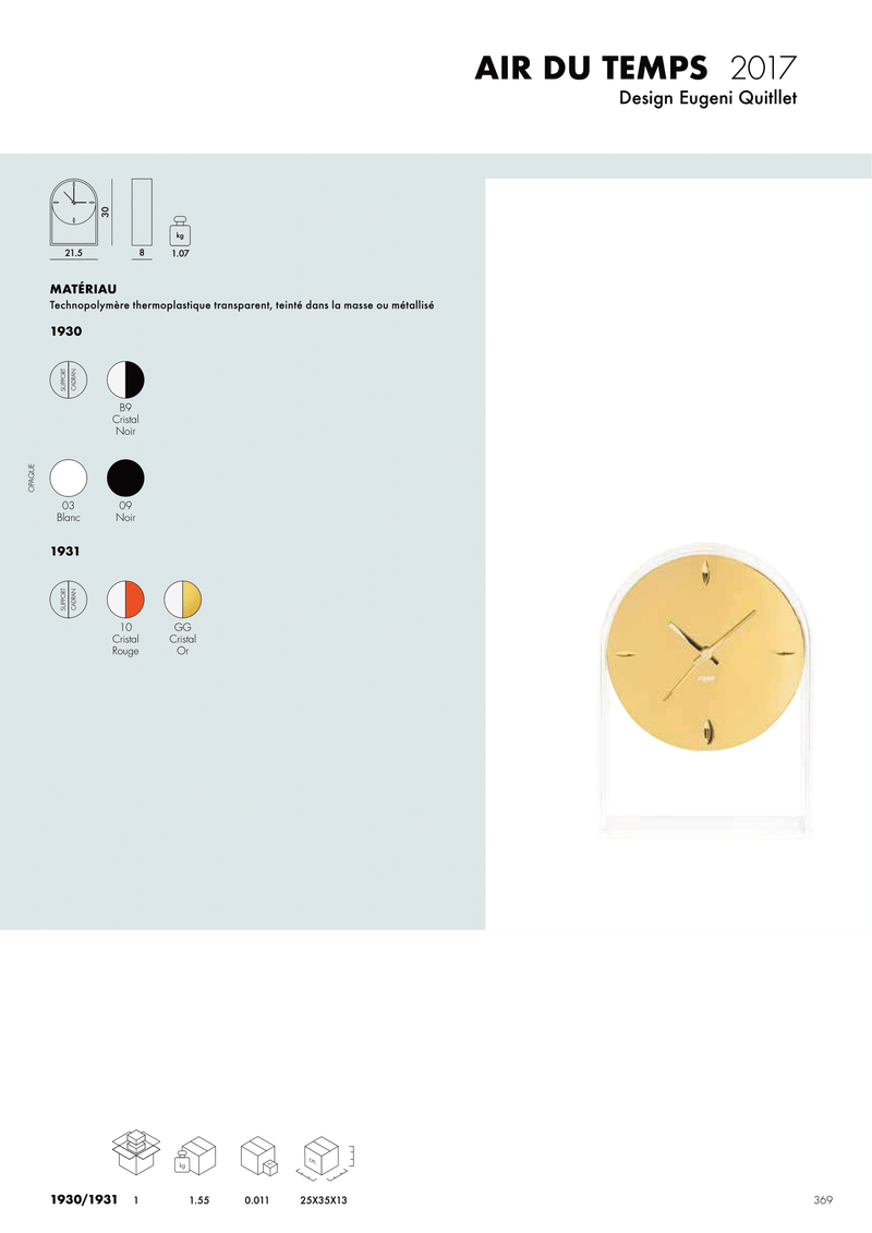 Horloge Air du Temps Kartell, fiche technique, disponible chez I.D DECO Marseille