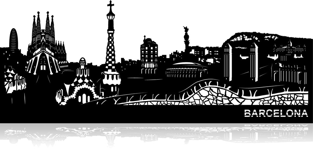 Skyline Barcelone, applique murale en métal découpée au laser, disponible en 3 tailles chez I.D DECO Marseille en retrait boutique ou en livraison partout en France