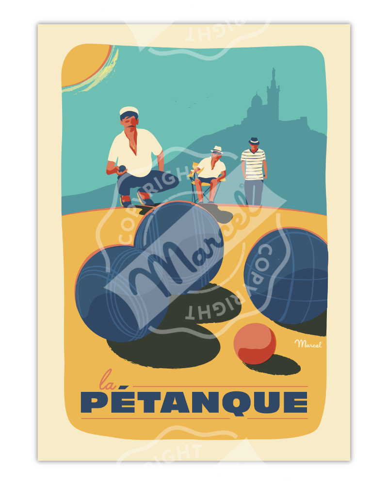 Affiche Marcel travel posters La Pétanque" disponible dans votre magasin de décoration I.D DECO Marseille, livraison dans toute la France