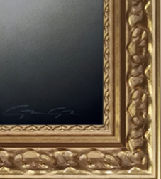 Tableau Génération Z de Alexandre Granger, Joconde revisitée avec encadrement en bois doré motifs baroque, disponible chez I.D DECO Marseille en retrait boutique ou en livraison partout en France