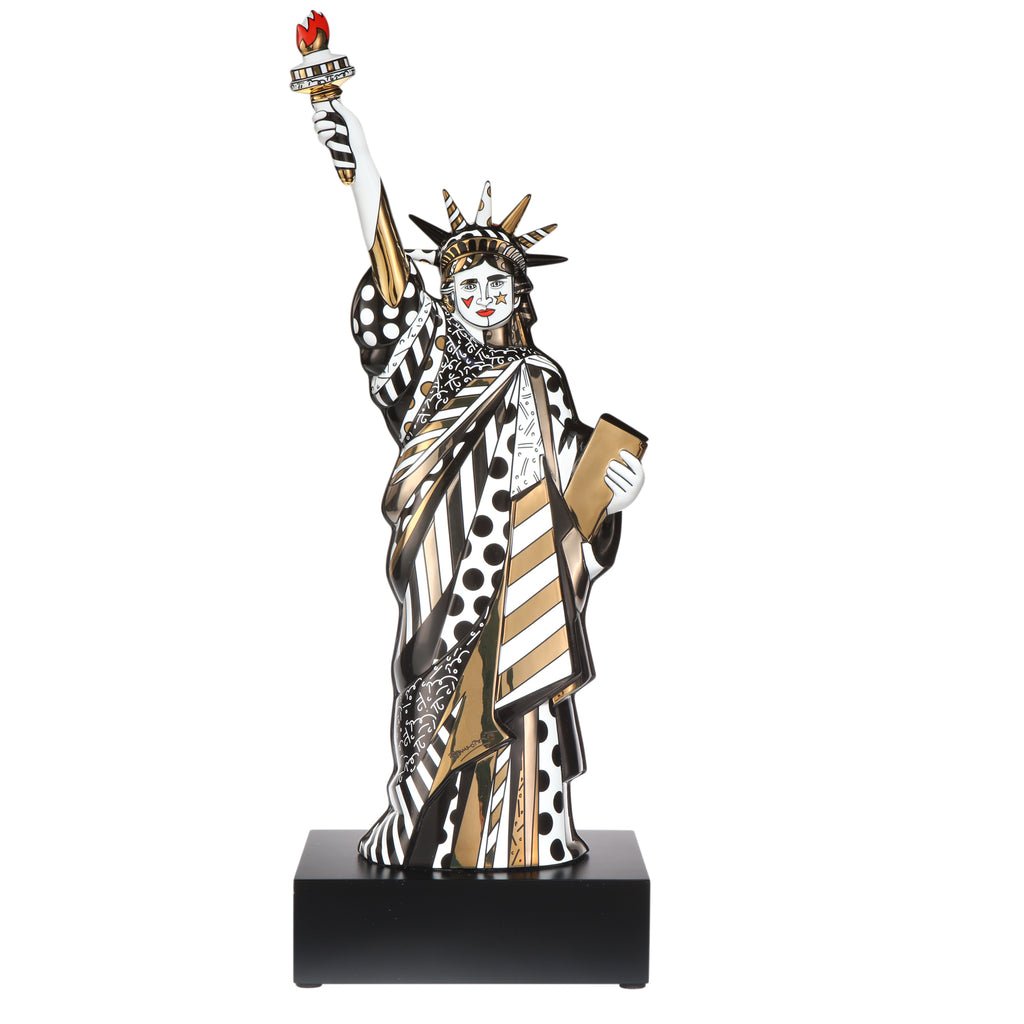 Golden Liberty de Romero Britto, sculpture en porcelaine, pièce de collection numérotée, fournie avec son certificat d'authenticité, disponible chez I.D DECO Marseille ou en livraison partout en France