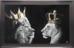 Tableau King and Queen, lion et lionne couronnés, avec éclat de gel et de strass sur le verre, disponible chez I.D DECO Marseille en retrait boutique ou en livraison partout en France