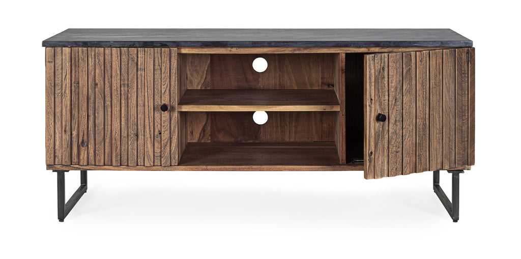 meuble tv siena marble bois acacia marbre design