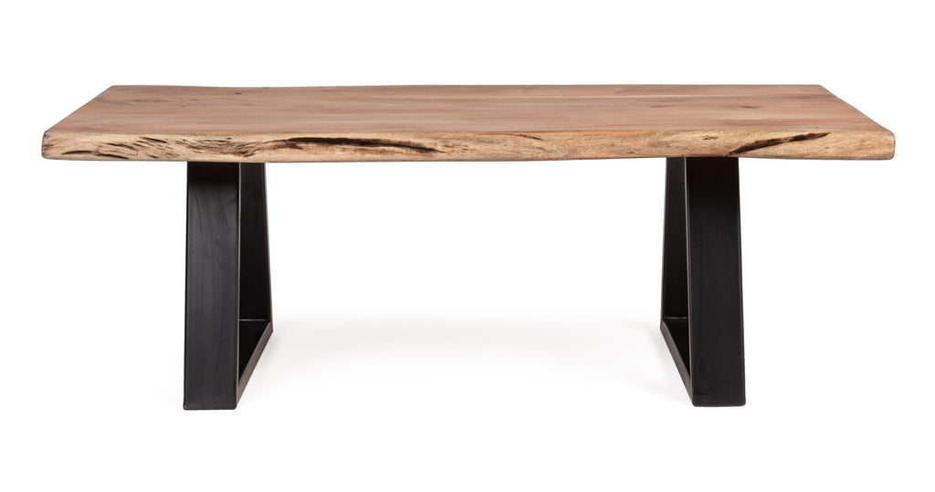 Table basse LOYD en acacia massif avec plateau effet bois vivant et pieds en acier noir – Disponible chez I.D DECO Marseille