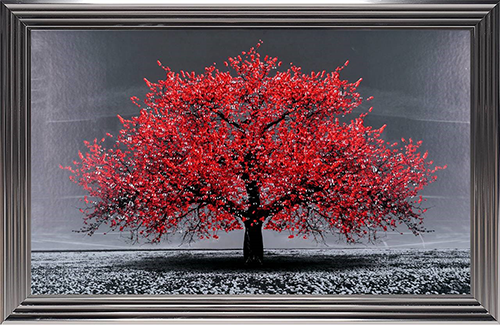 Tableau arbre de vie rouge, gel et strass en relief, disponible chez I.D DECO Marseille