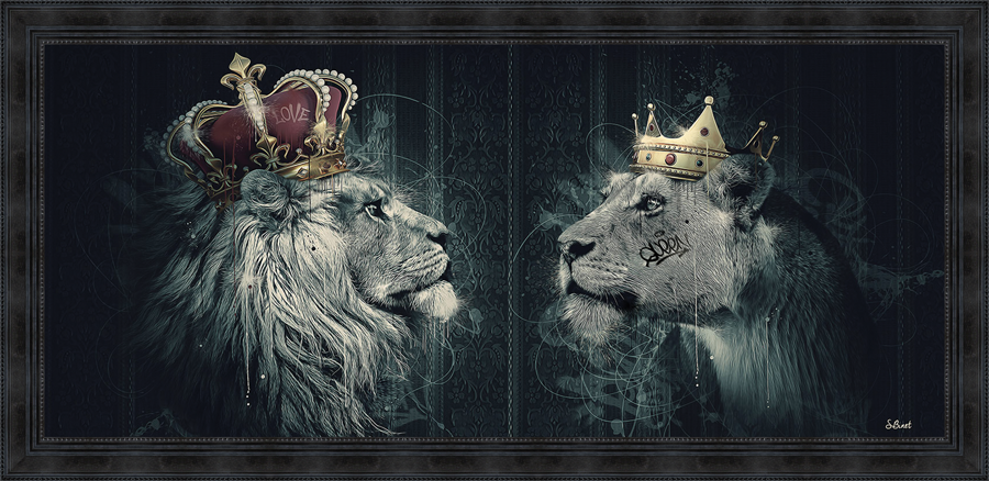 Tableau Lions Couronnes de Sylvain Binet, disponible chez I.D DECO Marseille